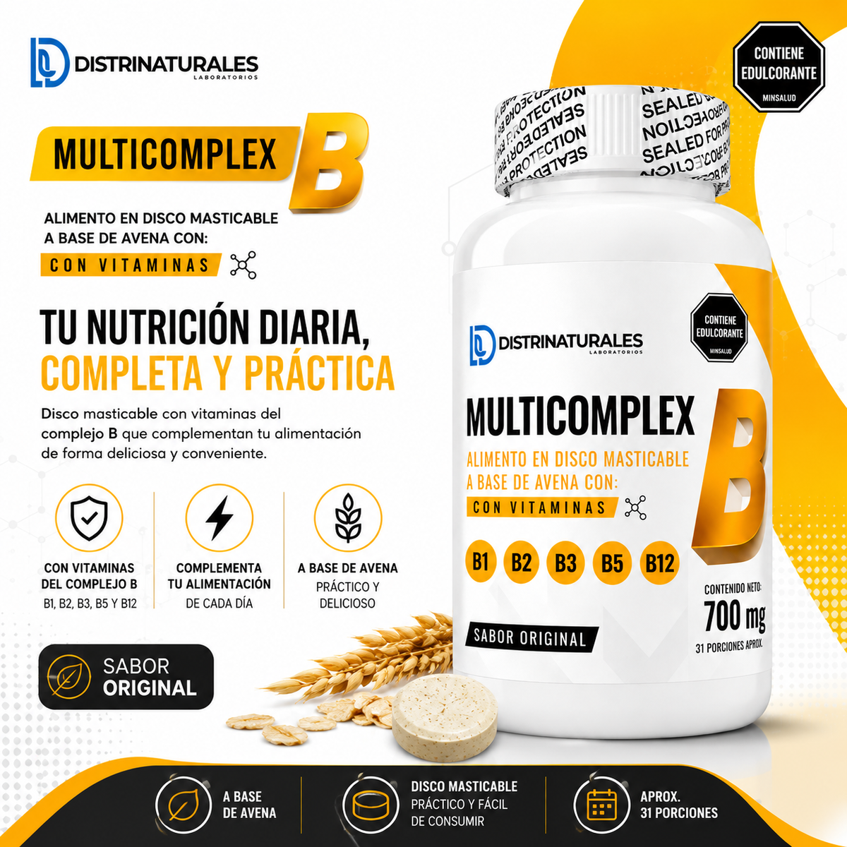 Multicomplex Vitaminas B 700 mg | Apoyo Metabólico Diario - vista lateral