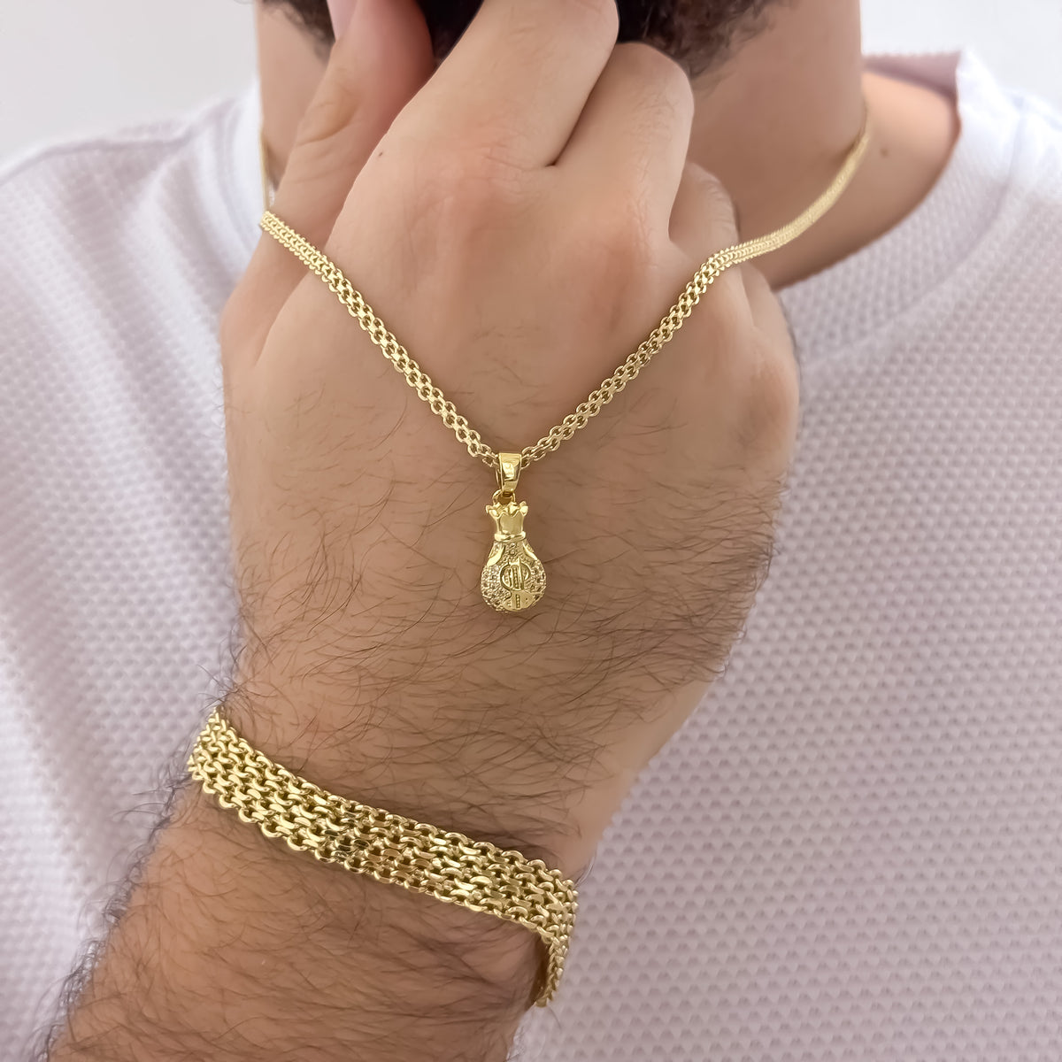 Conjunto Chino Hombre Oro Laminado 18k - vista lateral