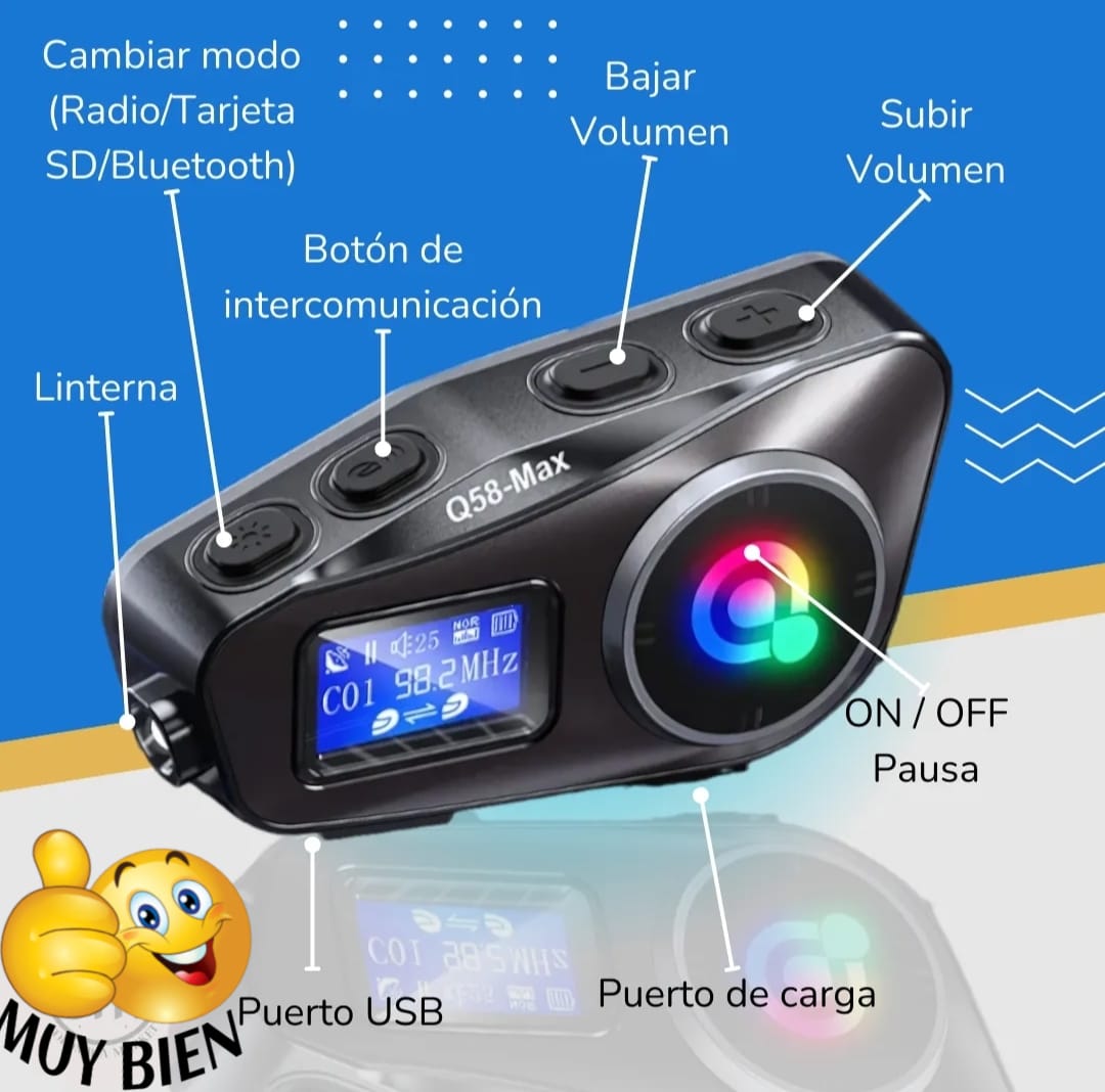 Intercomunicador Bluetooth para Casco Q58 - detalle adicional