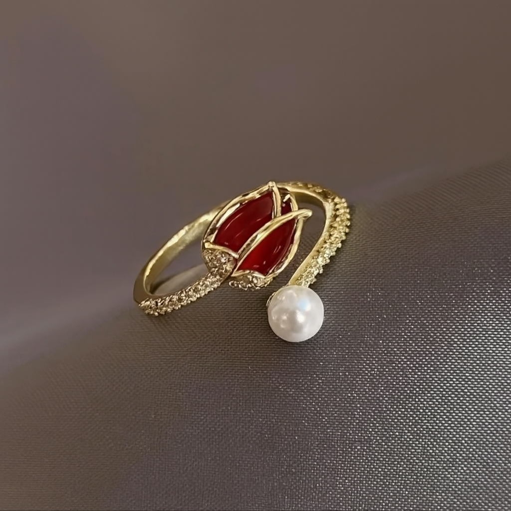 Anillo Flor de Tulipán Ajustable con Baño de Rodio – 4 - vista alternativa