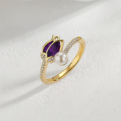 Anillo Flor de Tulipán Ajustable con Baño de Rodio – 4 - vista lateral